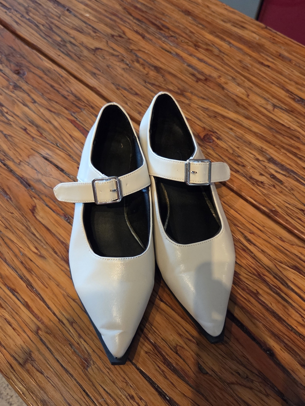 White Mary Jane Flats with Buckle Strap